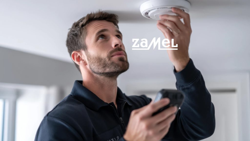 Montaż czujniku dymu Zamel na suficie pomieszczenia mieszkalnego